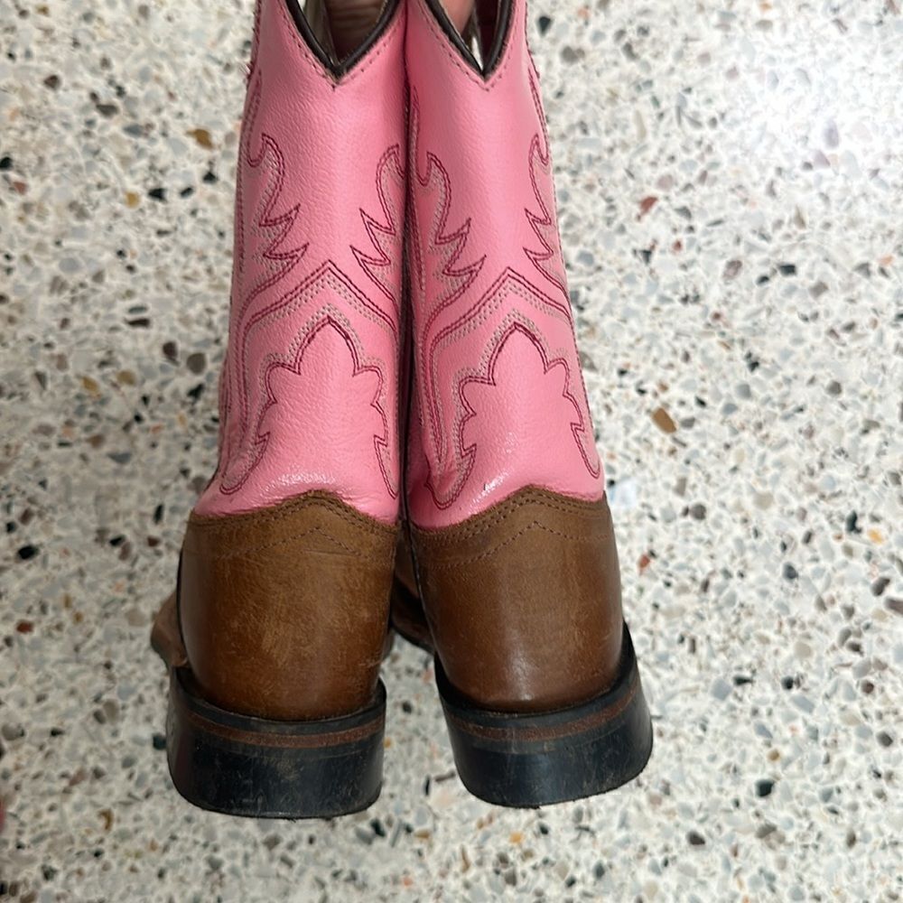 Old West kids brown pink corona calf square the cow girl boot 10.5 D wes… - Picture 5 of 8